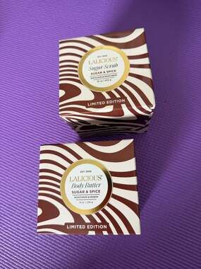 New LALICIOUS Sugar & Spice Body Butter 8oz Sugar Scrub 16oz Limited Edition Duo